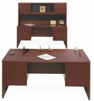 Picture of Laminate Double Pedestal Desk with Credenza and Hutch Office Workstation