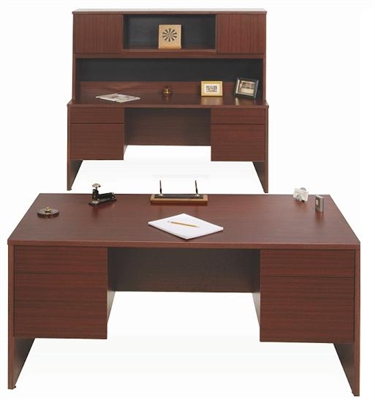 Picture of Laminate Double Pedestal Desk with Credenza and Hutch Office Workstation