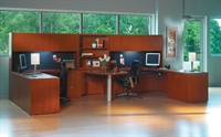 Picture of Mayline Aberdeen 2 Person Workstation, Peninsula Office Desk Workstation with Overhead Storage