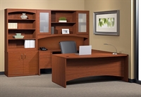 Picture of Mayline Brighton Laminate U Shape Office Desk Workstation with Glass Door Hutch and Bookcase