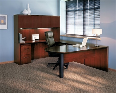 Picture of Mayline Corsica Veneer U Shape Peninsula Office Desk Workstation