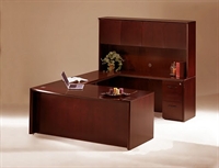 Picture of Mayline Corsica Veneer U Shape Office Desk Workstation with Closed Hutch