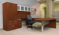 Picture of Mayline Eclipse Veneer U Shape Office  Desk Workstation, Contemporary Peninsula Office Desk with Storage Cabinet