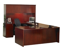 Picture of Mayline Luminary Veneer U Shape Office Desk Workstation, Transitional Bow Top Desk with Closed Hutch
