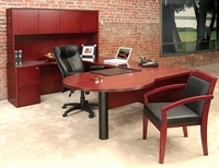 Picture of Mayline Luminary Veneer U Shape Office Desk Workstation, Transitional P Top Office Desk with Closed Overhead