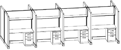 Picture of Cluster of 8 Cubicles, 4' x 3' Electrified Telemarketing Office Cubicle Workstation