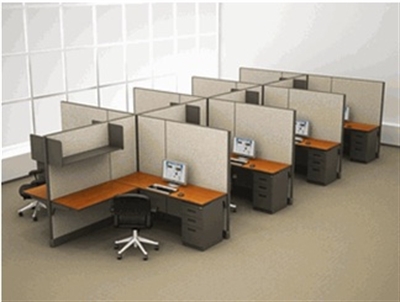 Picture of Cluster of 8, 6' x 6' L Shape Electrified Office Cubicle Workstation with Overhead Shelf