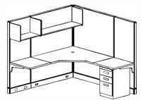 Picture of 6' x 6' L Shape Electrified Office Cubicle Workstation with Overhead Shelves