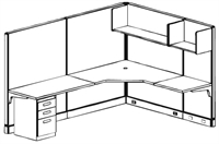 Picture of 6' x 8' Electrified L Shape Corner Office Cubicle Workstation with Overhead Shelves with Task Light