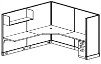 Picture of 8' x 8' Electrified L Shape Office Cubicle Workstation with Overhead Shelves with Task Lights