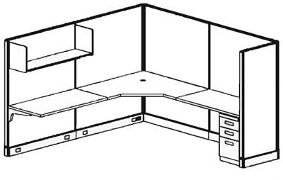 Picture of 8' x 8' Electrified L Shape Office Cubicle Workstation with Overhead Shelves with Task Lights