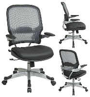 Picture of Office Star 15-46C61PR3 Mid Back AirGrid Mesh Chair, Leather Seat, Platinum Arms and Base