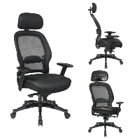Picture of Office Star 27008 High Back Executive Office Mesh Chair, Leather Seat, Headrest