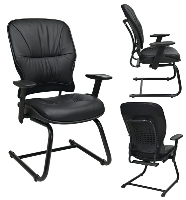 Picture of Office Star 2905 Guest Visitor Side Black Leather Chair, Sled Base
