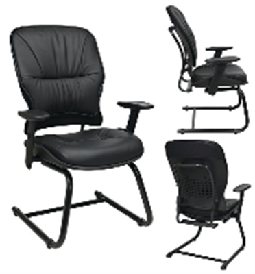 Picture of Office Star 2905 Guest Visitor Side Black Leather Chair, Sled Base