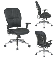 Picture of Office Star 32-44P918P Mid Back Black Leather Office Chair, Aluminum Base