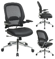 Picture of Office Star 335-47P91A3 Mid Back AirGrid Mesh Chair, Leather Seat with Aluminum Base