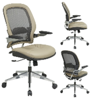 Picture of Office Star 335-L82P91A3 Mid Back Mesh Back Chair with Taupe Leather Seat