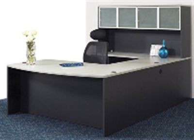 Picture of Office Star Napa NAPTYP12, Laminte U Shape Office Desk Workstation, Glass Door Hutch