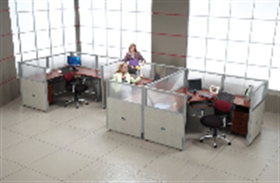 Picture of OFM Rize R1X3-4772-P, Cluster of 3 L Shape 72" Office Desk Cubicle Workstation