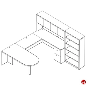 Picture of Laminate U Shape P Top Office Desk Workstation,Overhead, Bookcase