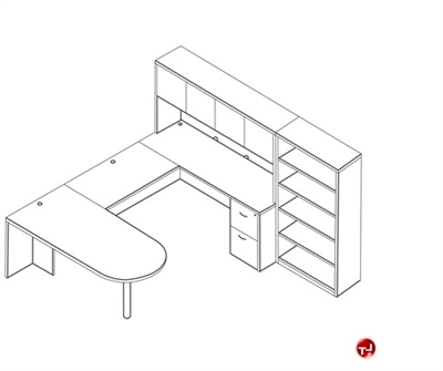 Picture of Laminate U Shape P Top Office Desk Workstation, Filing Pedestal, Bookcase Storage