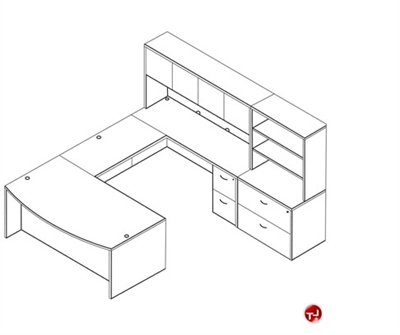 Picture of Laminate U Shape Bowfront Office Desk Workstation, Lateral Filing Pedestal 