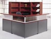 Picture of Laminate L Shape Reception Desk Office Workstation, Storage Bookcase