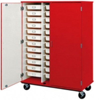 Picture of 67"H Closed Mobile Storage Cabinet, 36 Trays Wire Rack System, Doors