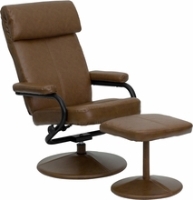 Picture of Camel Leather Swivel Recliner with Ottoman, 9856826