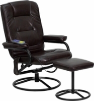 Picture of Espresso Leather Swivel Massaging Recliner with Ottoman, 9856827