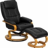 Picture of Black Leather Swivel Recliner with Ottoman, Headrest, 9856832