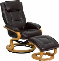Picture of Espresso Leather Swivel Recliner with Ottoman, Headrest, 9856833
