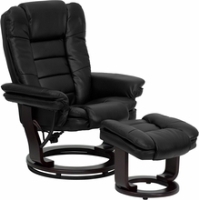 Picture of Black Leather Swivel Glider Recliner with Ottoman, 9856836