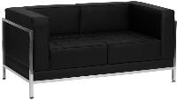Picture of Black Leather Contemporary Reception Lounge Loveseat Sofa, 9856850