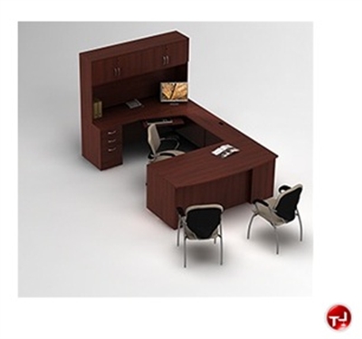 Picture of Global Zira Series Laminate Contemporary U Shape Office Desk Workstation, Overhead Storage