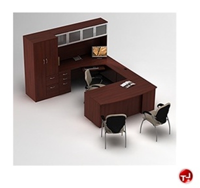 Picture of Global Zira Series Laminate Contemporary U Shape Office Desk Workstation, Overhead Storage