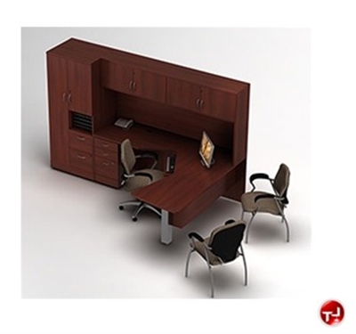 Picture of Global Zira Series Laminate Contemporary L Shape Office Desk Workstation, Overhead Storage