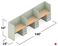 Picture of Global e0+ Modular 48" Cluster of Three Person Telemarketing Cubicle Workstation