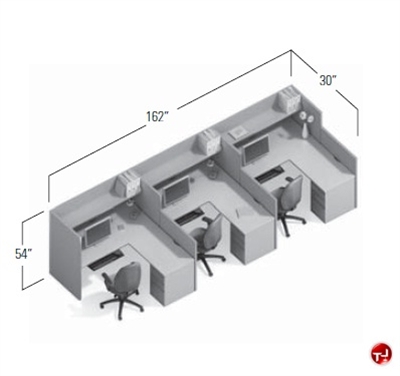 Picture of Global e0+ Modular L Shape Cluster of Three Person Cubicle Workstation