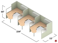 Picture of Global e0+ Modular L Shape Cluster of Three Person Cubicle Workstation