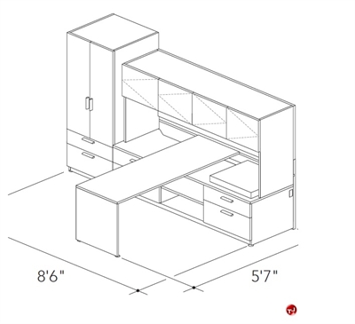 Picture of Abco Keel Contemporary L Shape Office Desk Workstation, Overhead Closed Storage