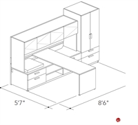 Picture of Abco Keel Contemporary L Shape Office Desk Workstation, Overhead Closed Storage