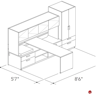 Picture of Abco Keel Contemporary L Shape Office Desk Workstation, Overhead Closed Storage