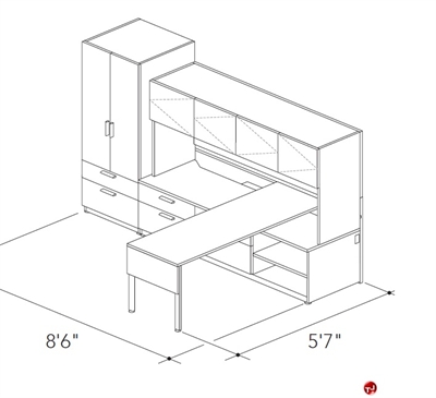 Picture of Abco Keel Contemporary L Shape Office Desk Workstation, Overhead Closed Storage