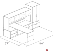 Picture of Abco Keel Contemporary L Shape Office Desk Workstation, Overhead Closed Storage