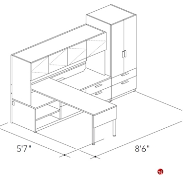 Picture of Abco Keel Contemporary L Shape Office Desk Workstation, Overhead Closed Storage