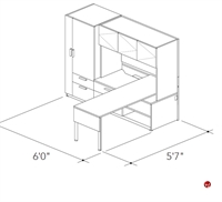 Picture of Abco Keel Contemporary L Shape Office Desk Workstation, Overhead Closed Storage