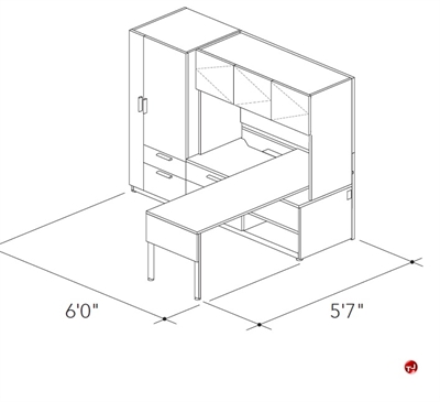 Picture of Abco Keel Contemporary L Shape Office Desk Workstation, Overhead Closed Storage