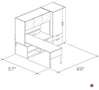 Picture of Abco Keel Contemporary L Shape Office Desk Workstation, Overhead Closed Storage